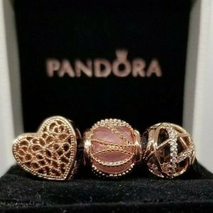 3 Pandora Rose Gold Heart Charms Galaxy 